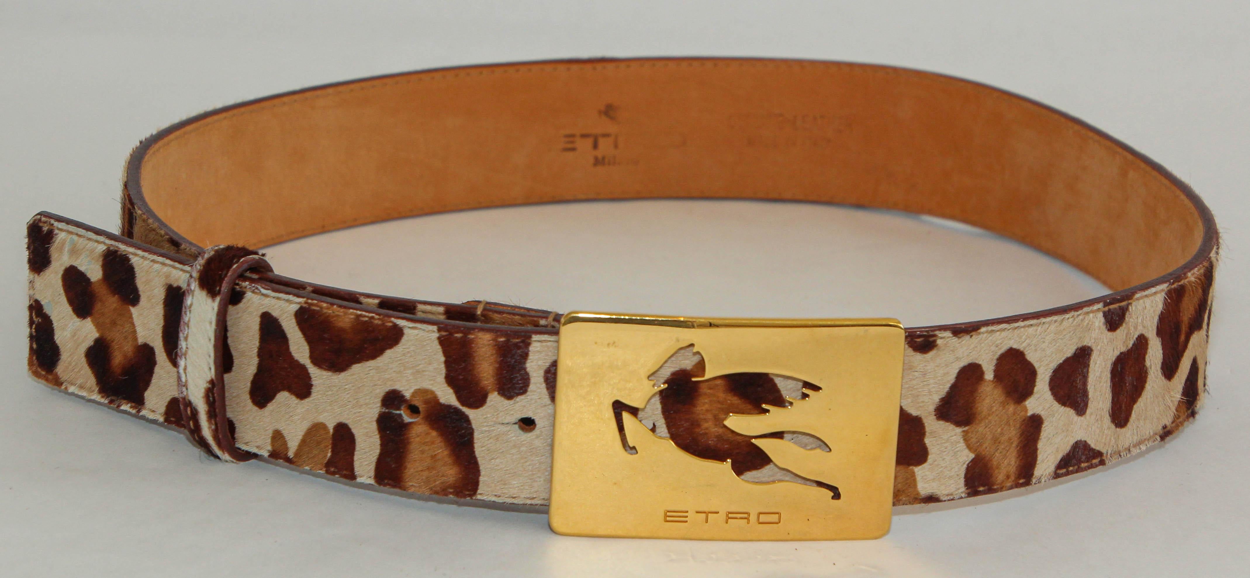 ETRO Leopard-Print Leather Belt with the Iconic Pegaso Brass Buckle For Sale 2