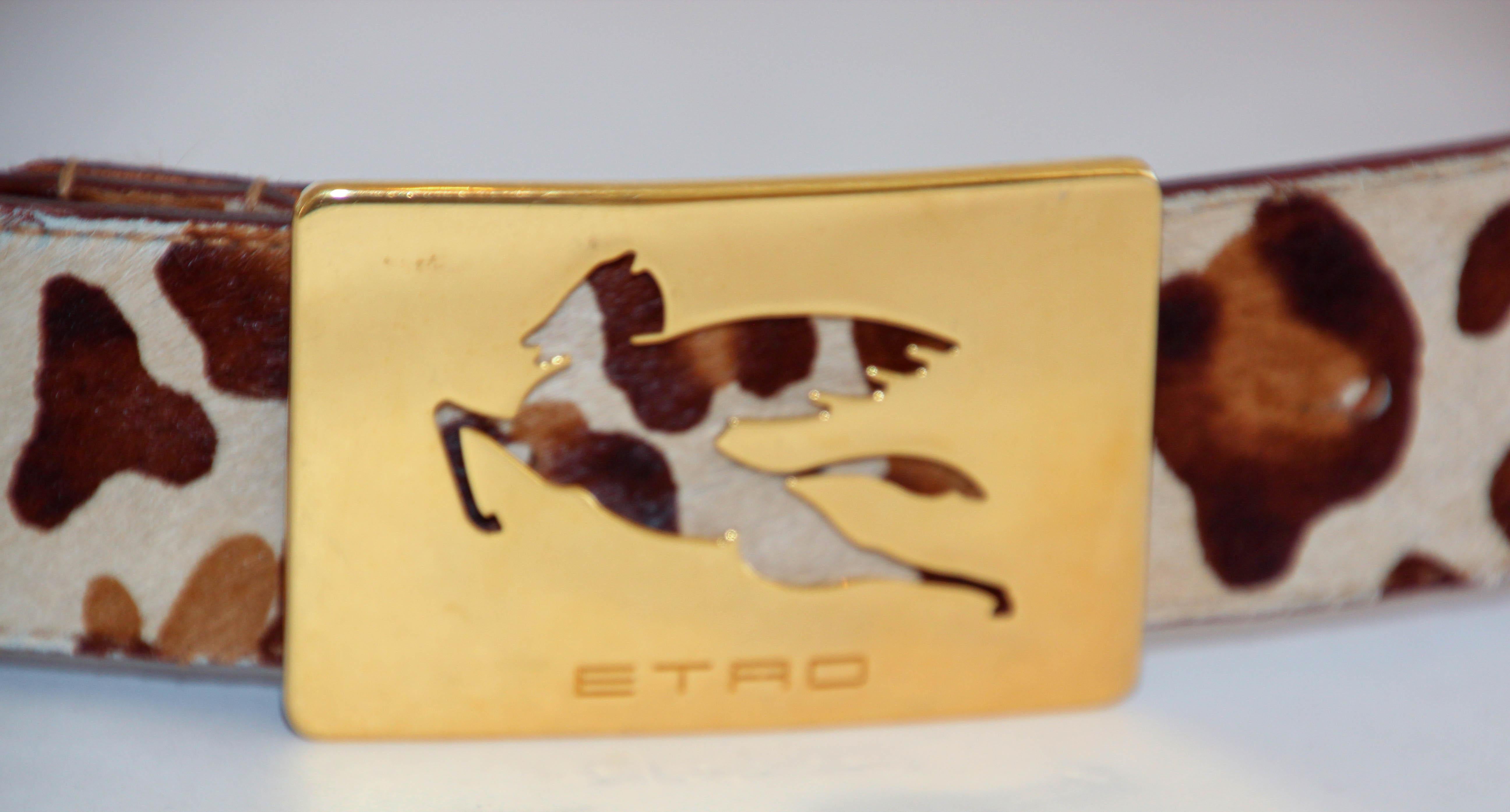 ETRO Ceinture en cuir imprimé léopard avec boucle en laiton emblématique de Pegaso en vente 6
