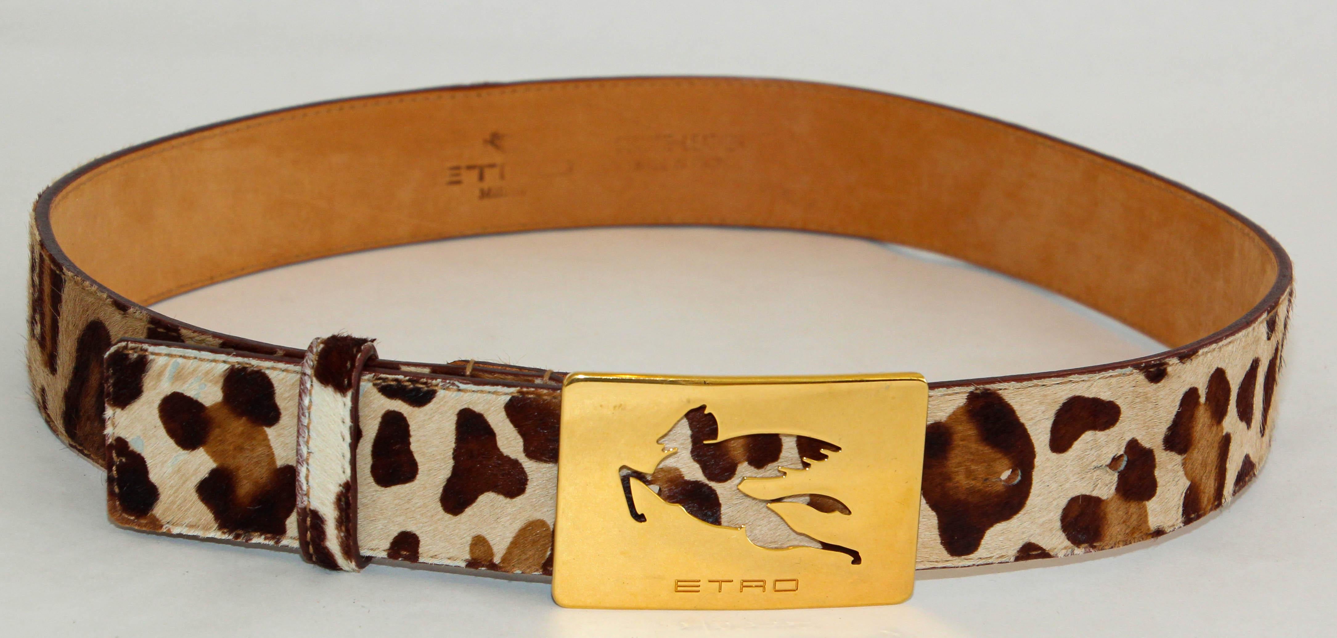 ETRO Leopard-Print Leather Belt with the Iconic Pegaso Brass Buckle For Sale 7