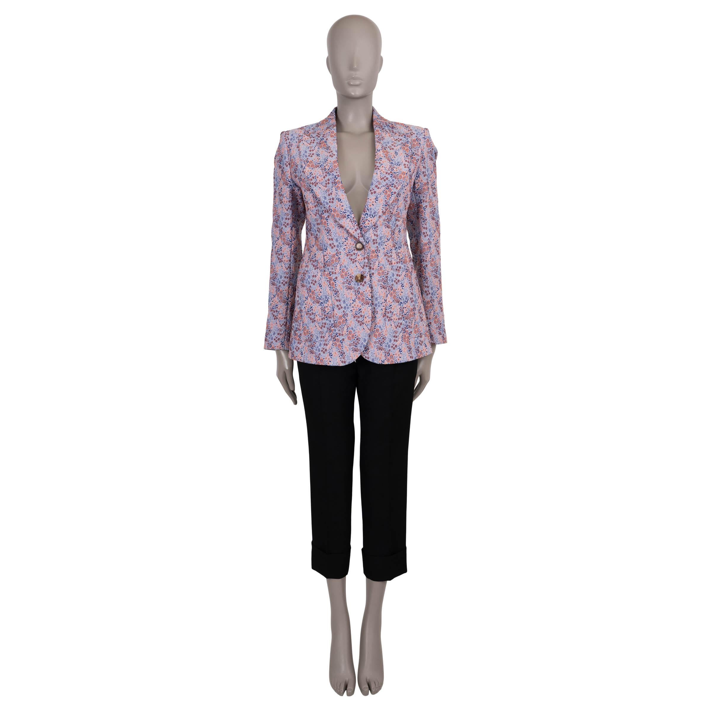 ETRO light blue & pink 2024 MICRO FLORAL JACQUARD Blazer Jacket 40 S In Excellent Condition For Sale In Zürich, CH