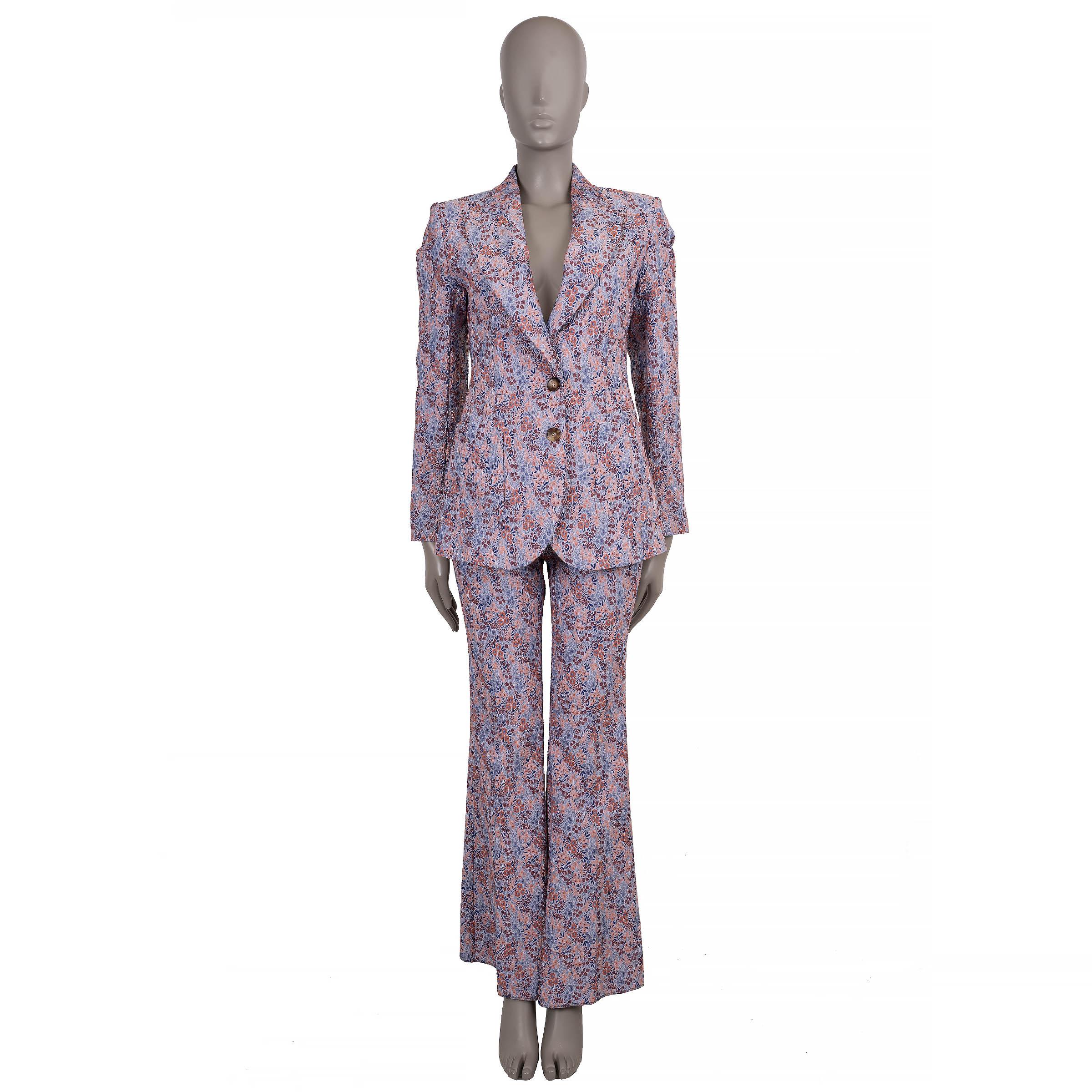 ETRO light blue & pink 2024 MICRO FLORAL JACQUARD Blazer Jacket 40 S For Sale 2
