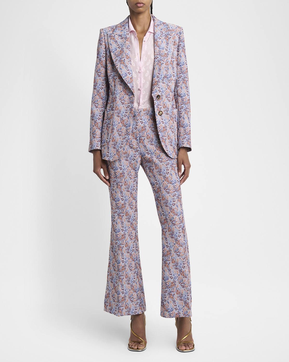 ETRO light blue & pink 2024 MICRO FLORAL JACQUARD Blazer Jacket 40 S For Sale 3