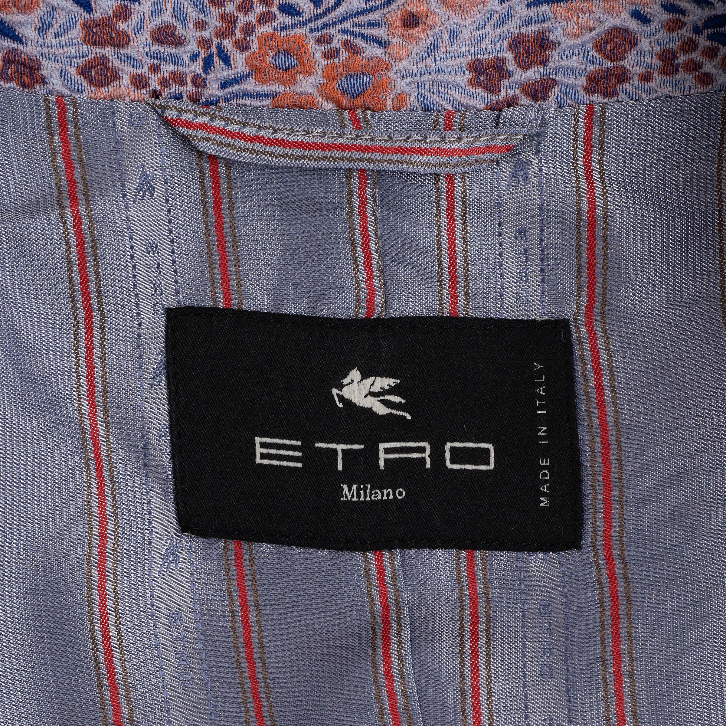 ETRO hellblau & rosa 2024 MICRO FLORAL JACQUARD FLARED Hose 40 S Damen im Angebot