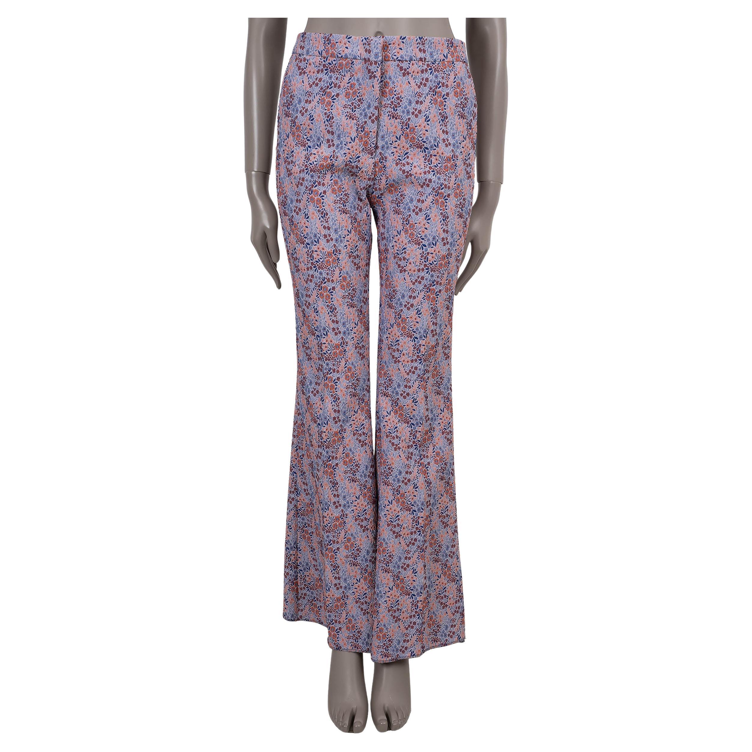 ETRO hellblau & rosa 2024 MICRO FLORAL JACQUARD FLARED Hose 40 S im Angebot