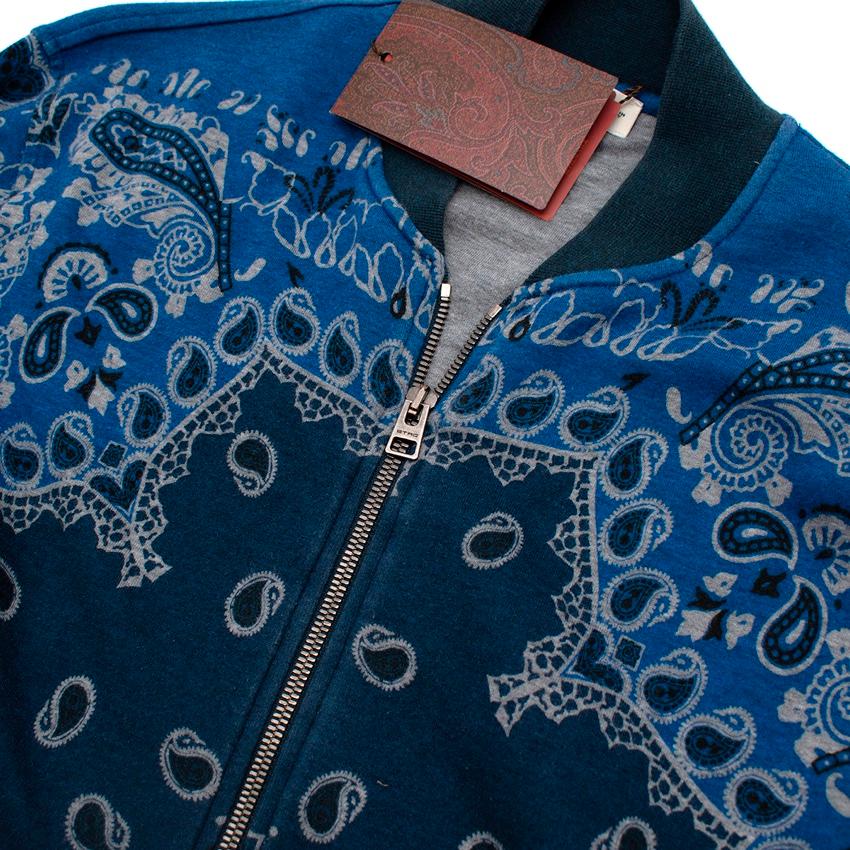 Etro Long Sleeve Blue Paisley Bomber Jacket In Excellent Condition For Sale In London, GB