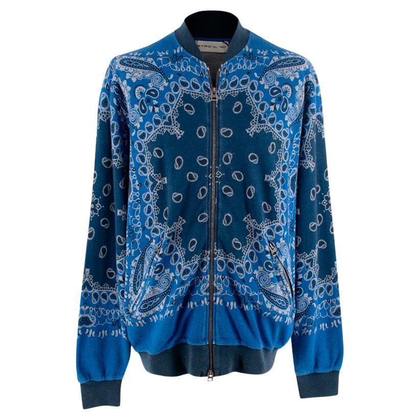 Etro Long Sleeve Blue Paisley Bomber Jacket For Sale