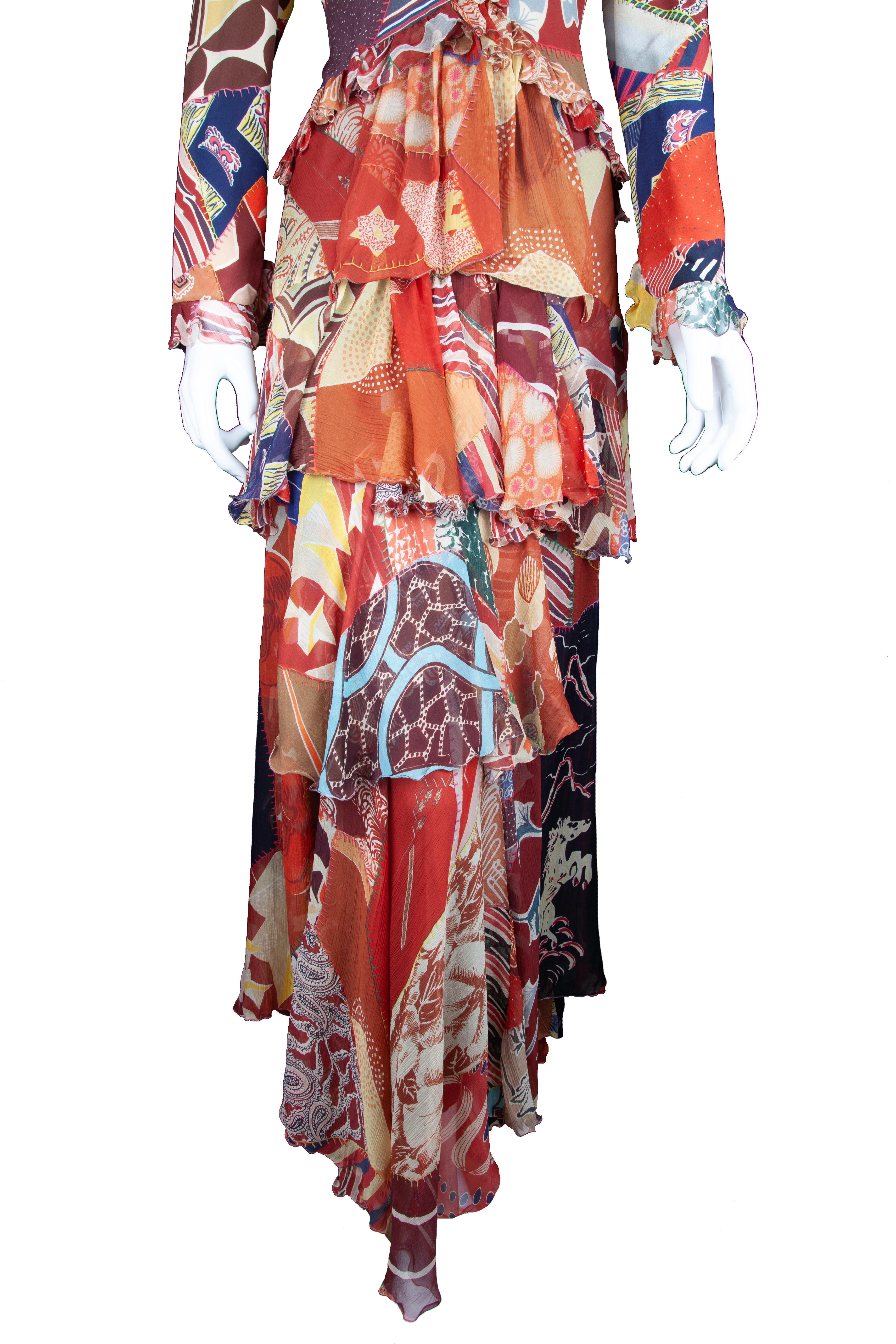 etro ruffled embroidered printed silk-chiffon mini dress