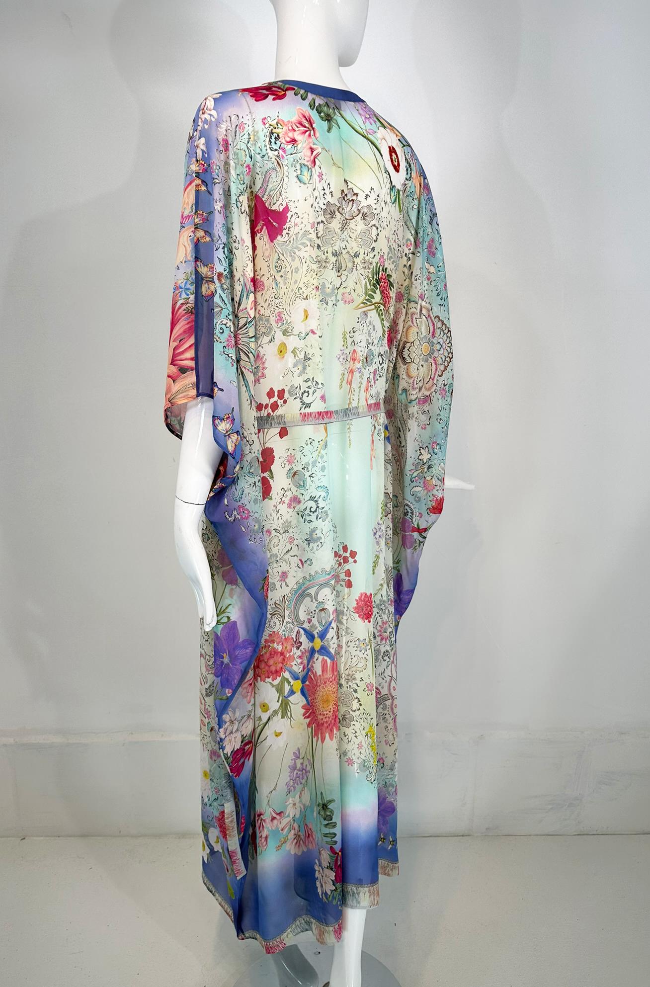 Etro Los Angeles Silk Spring Floral & Bees Print Long Caftan with Self Belt Lg. For Sale 5