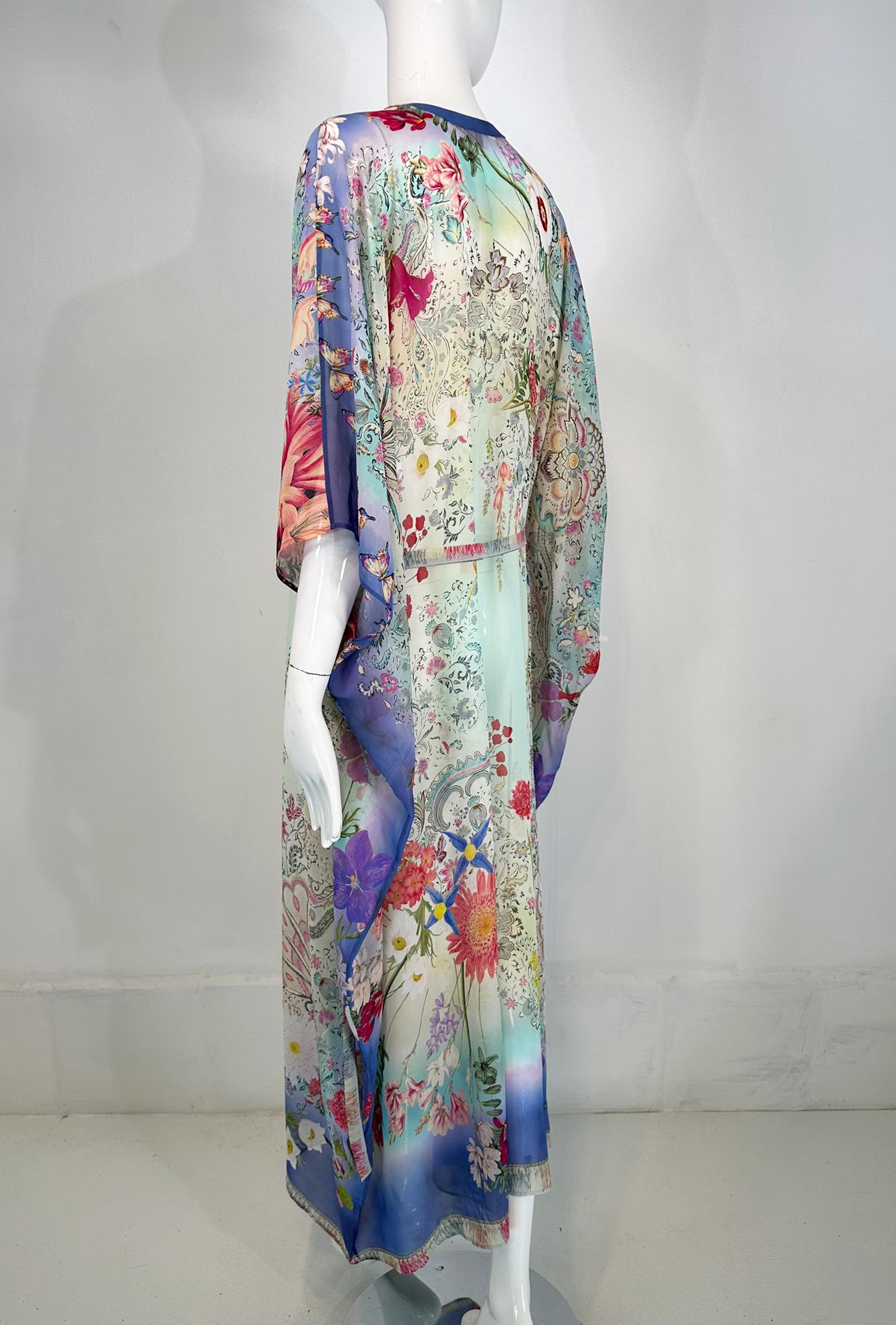 Etro Los Angeles Silk Spring Floral & Bees Print Long Caftan with Self Belt Lg. For Sale 6