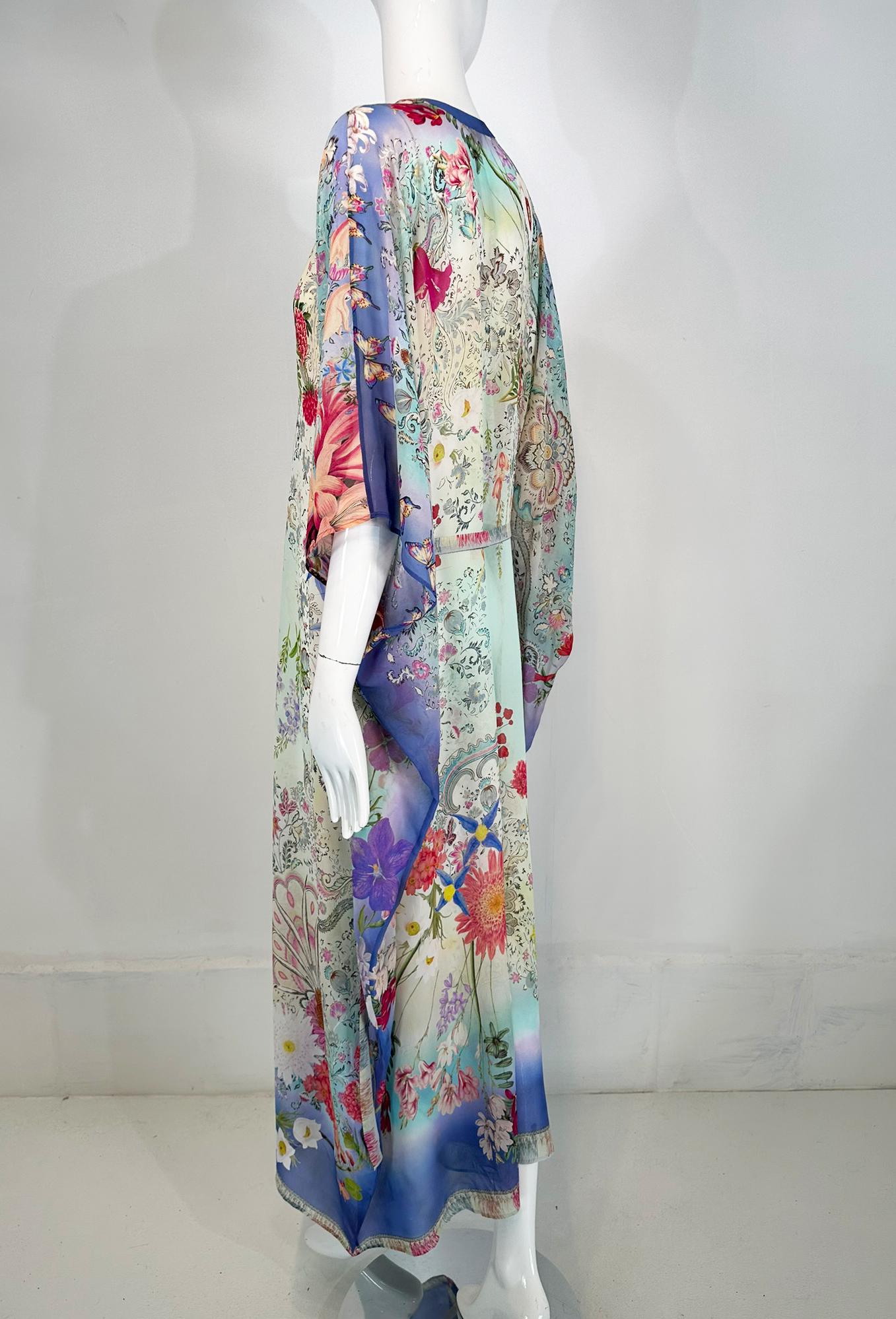 Etro Los Angeles Silk Spring Floral & Bees Print Long Caftan with Self Belt Lg. For Sale 7