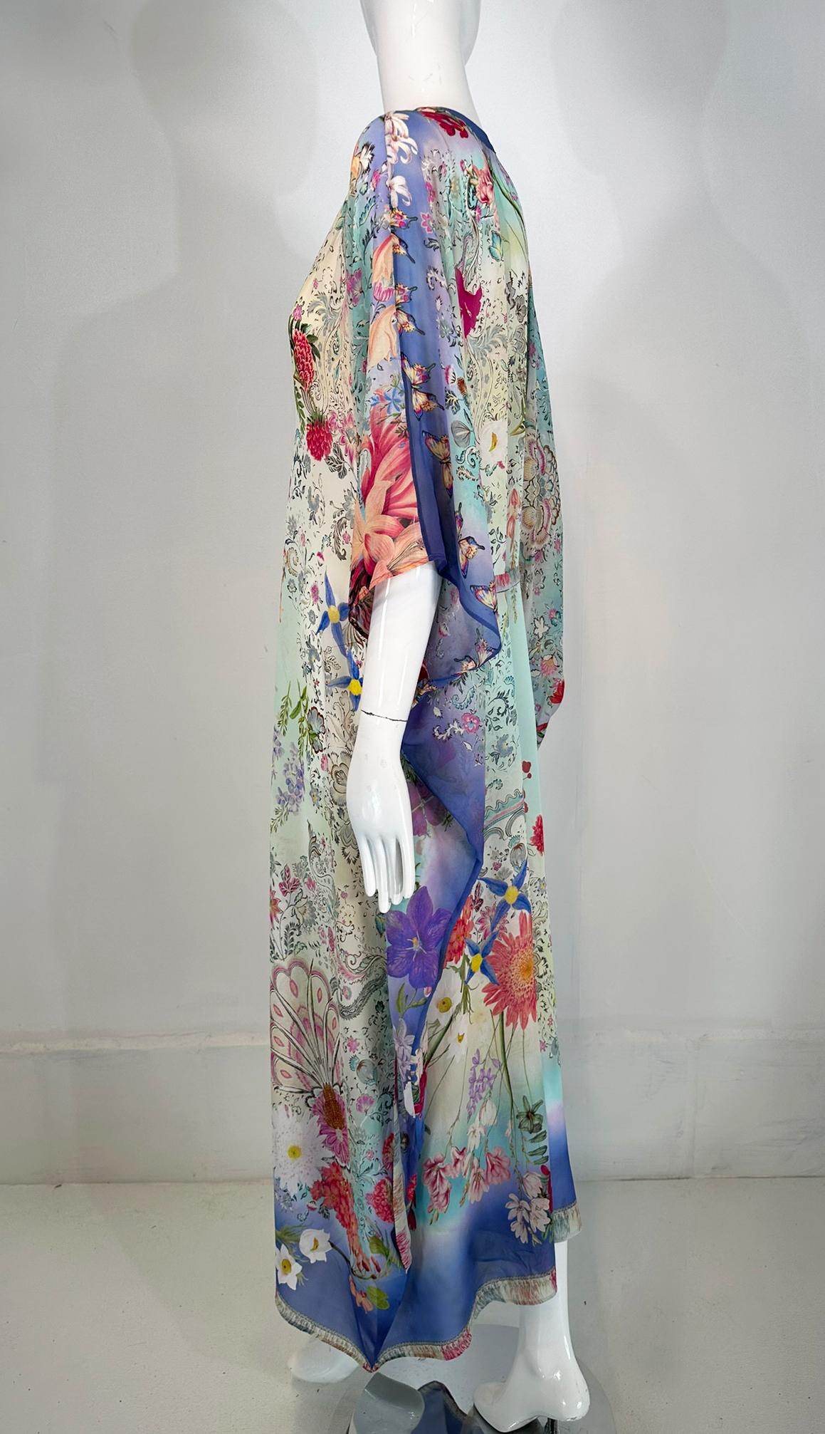 Etro Los Angeles Silk Spring Floral & Bees Print Long Caftan with Self Belt Lg. For Sale 8