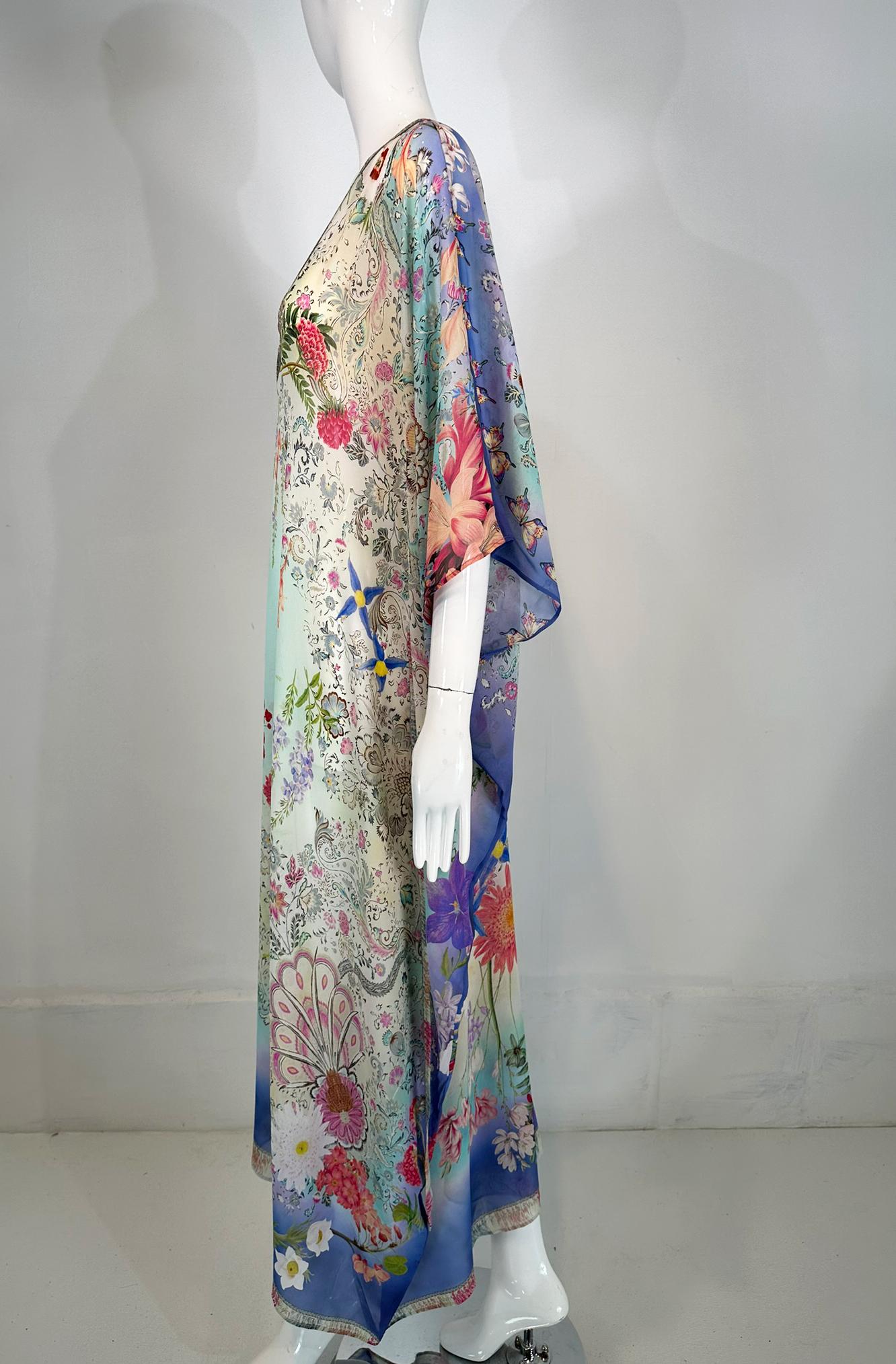 Etro Los Angeles Silk Spring Floral & Bees Print Long Caftan with Self Belt Lg. For Sale 9