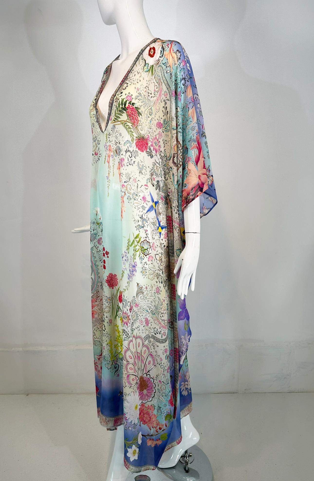 Etro Los Angeles Silk Spring Floral & Bees Print Long Caftan with Self Belt Lg. For Sale 10
