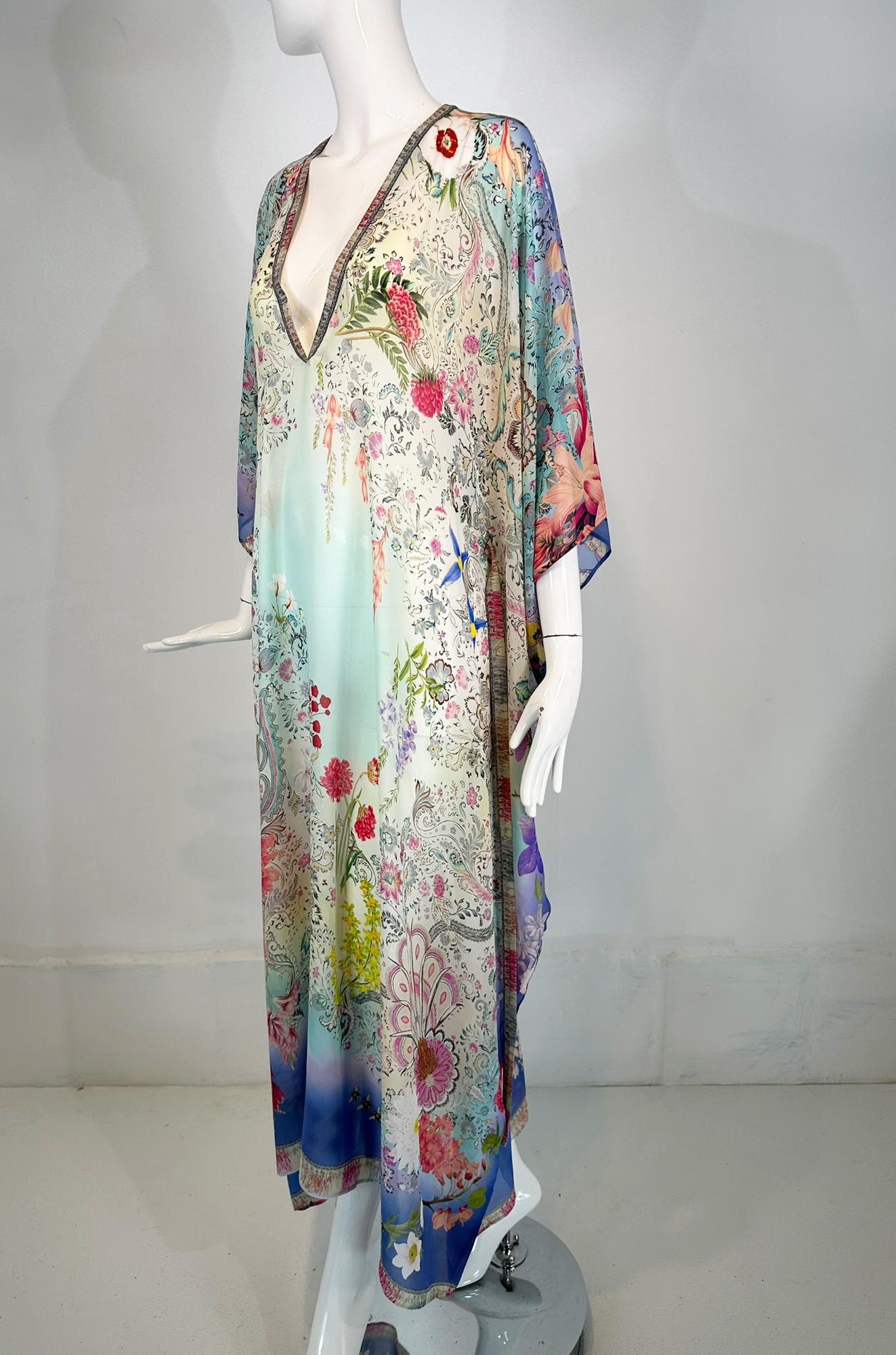 Etro Los Angeles Silk Spring Floral & Bees Print Long Caftan with Self Belt Lg. For Sale 11