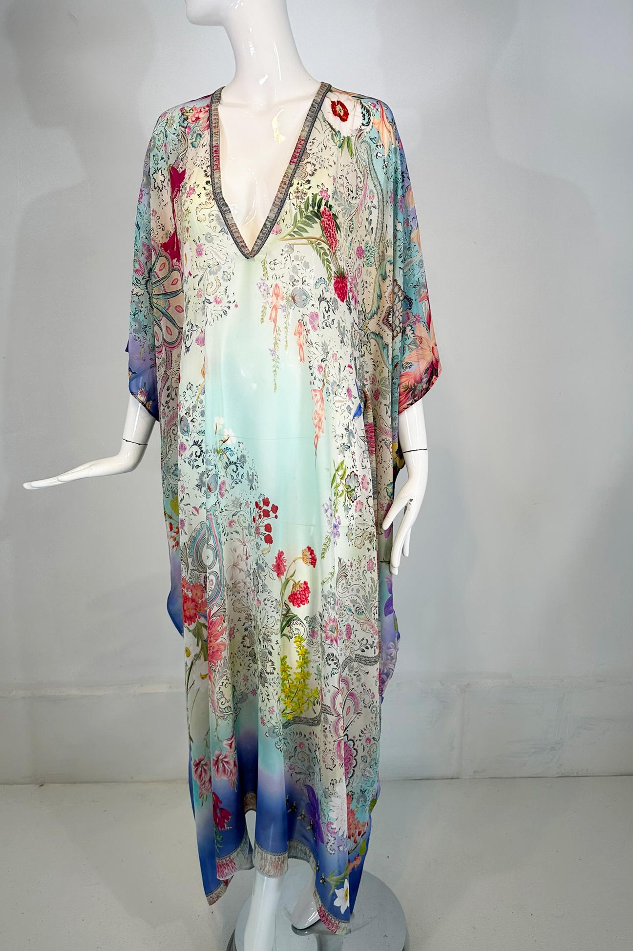 Etro Los Angeles Silk Spring Floral & Bees Print Long Caftan with Self Belt Lg. For Sale 12