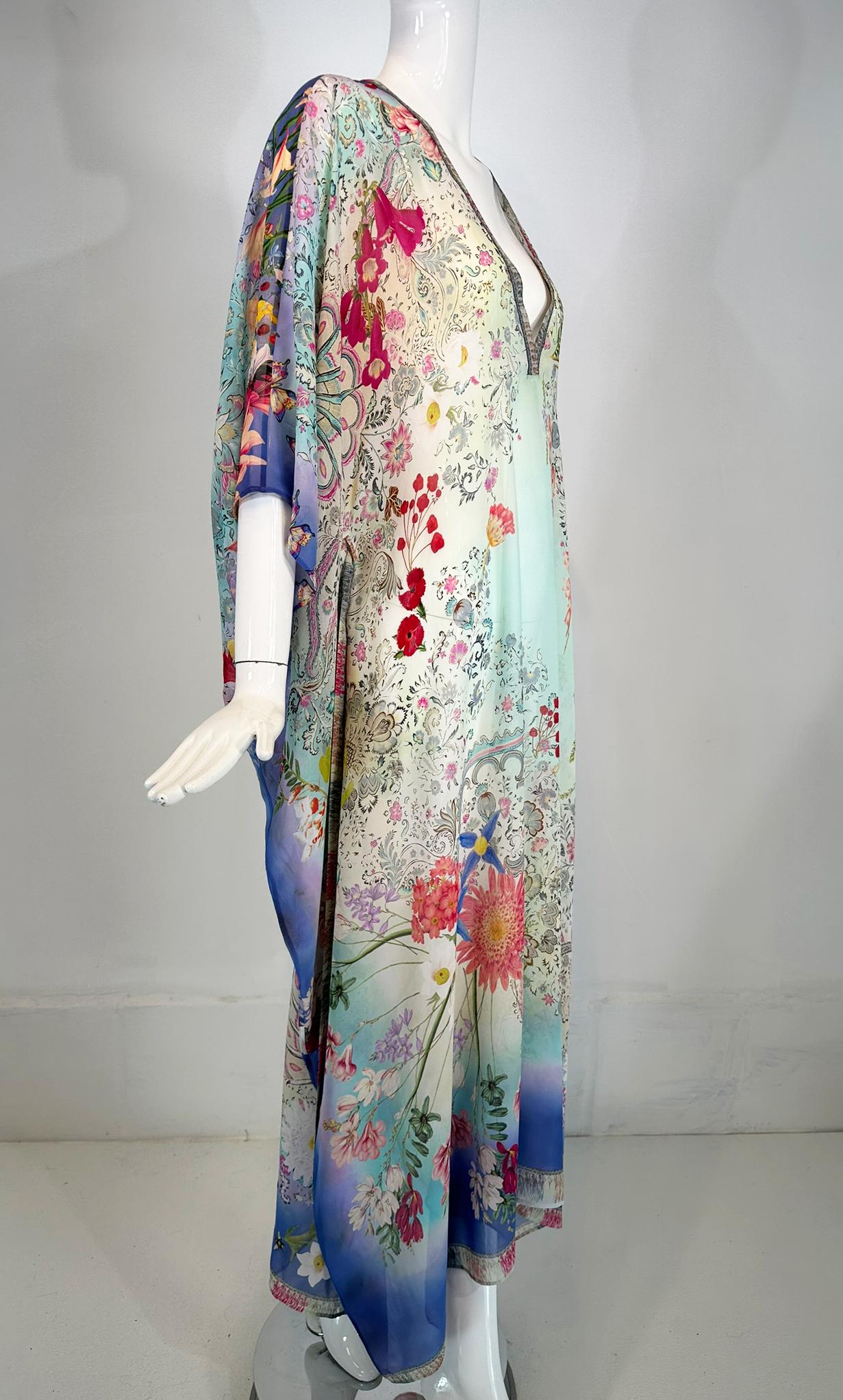 Gray Etro Los Angeles Silk Spring Floral & Bees Print Long Caftan with Self Belt Lg. For Sale