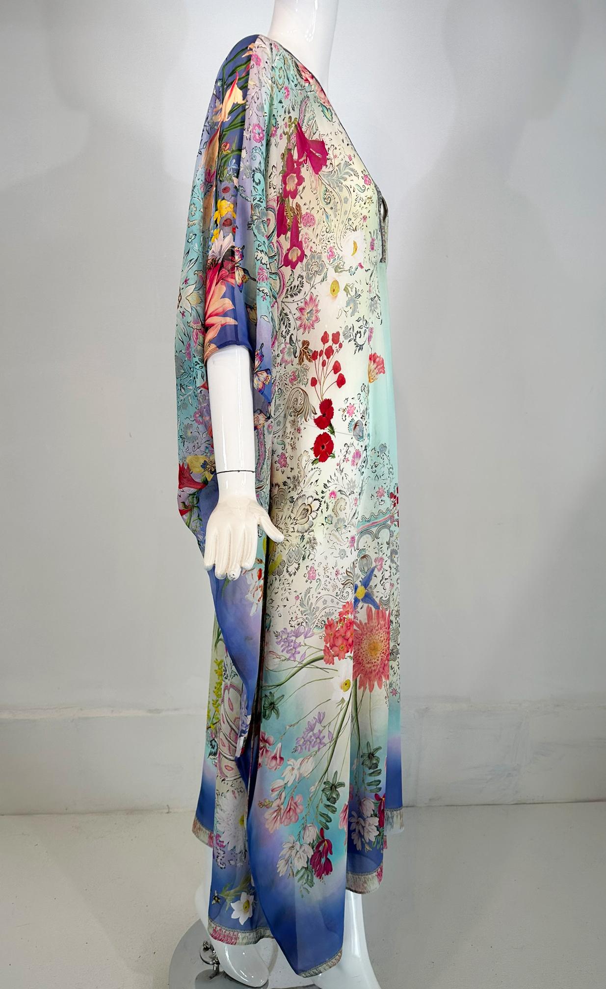 Etro Los Angeles Silk Spring Floral & Bees Print Long Caftan with Self Belt Lg. In Good Condition For Sale In West Palm Beach, FL
