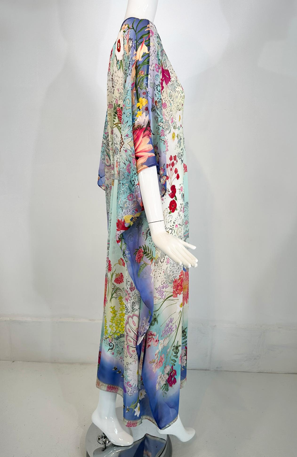 Women's Etro Los Angeles Silk Spring Floral & Bees Print Long Caftan with Self Belt Lg. For Sale