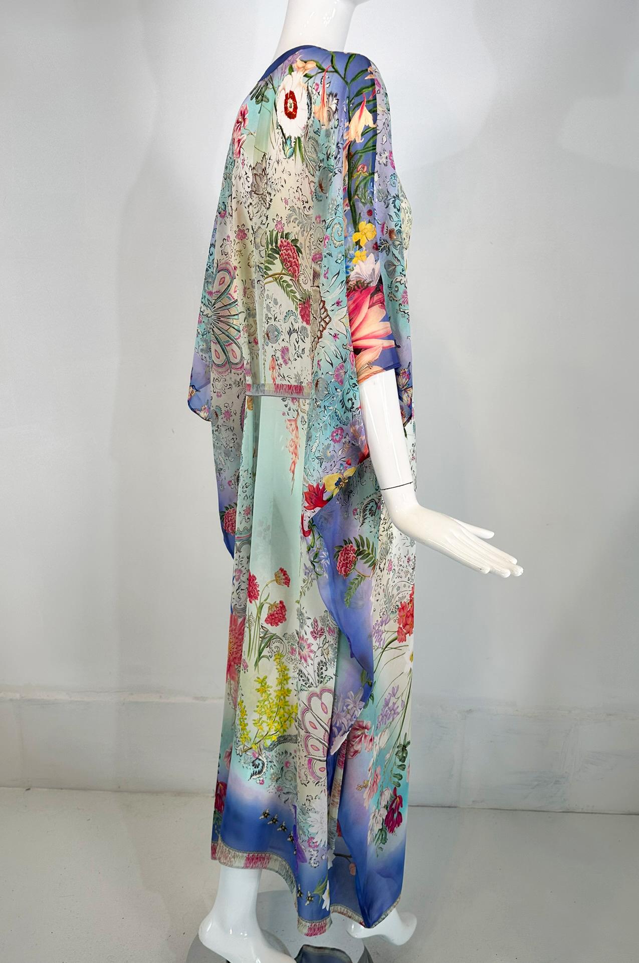 Etro Los Angeles Silk Spring Floral & Bees Print Long Caftan with Self Belt Lg. For Sale 1