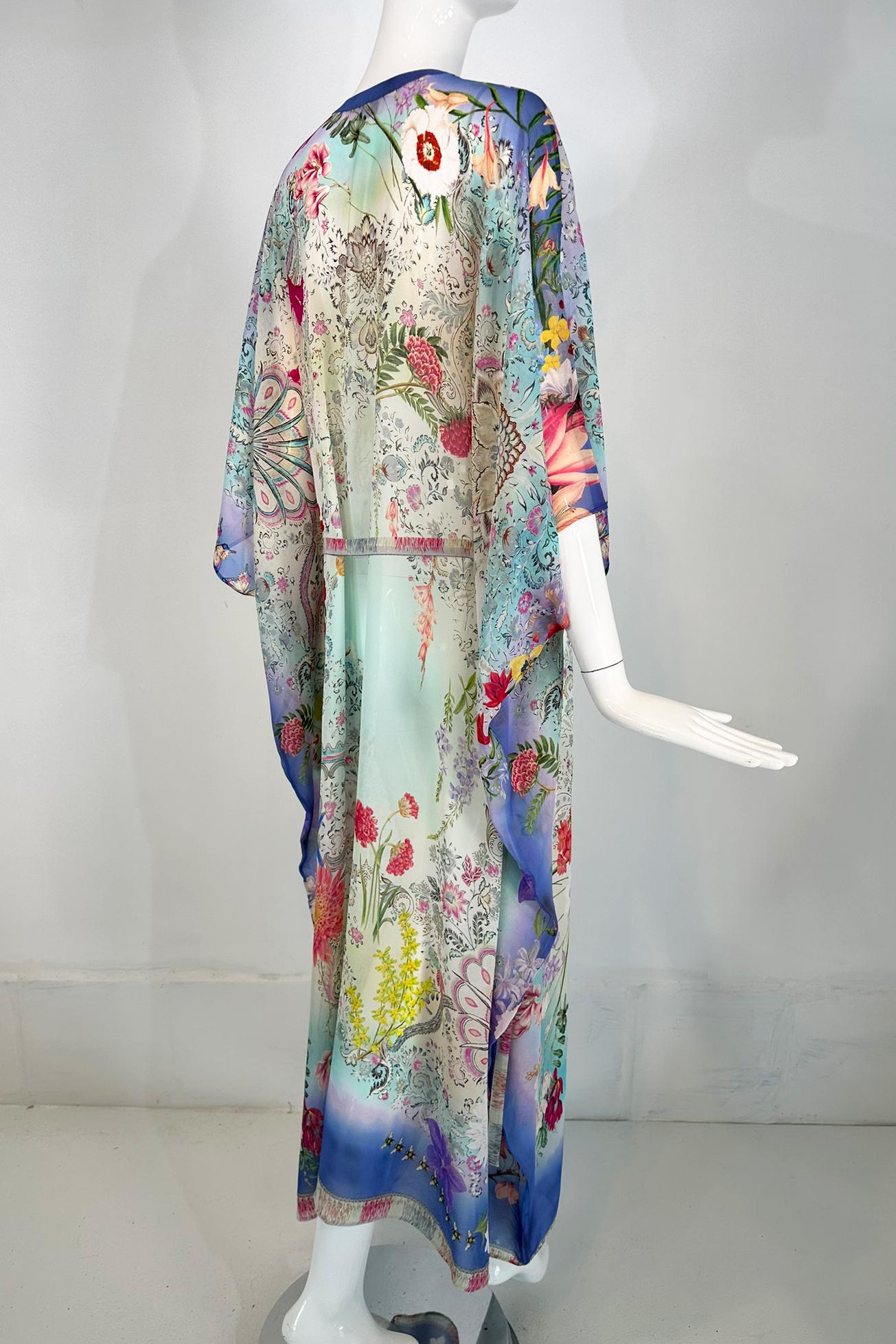 Etro Los Angeles Silk Spring Floral & Bees Print Long Caftan with Self Belt Lg. For Sale 2