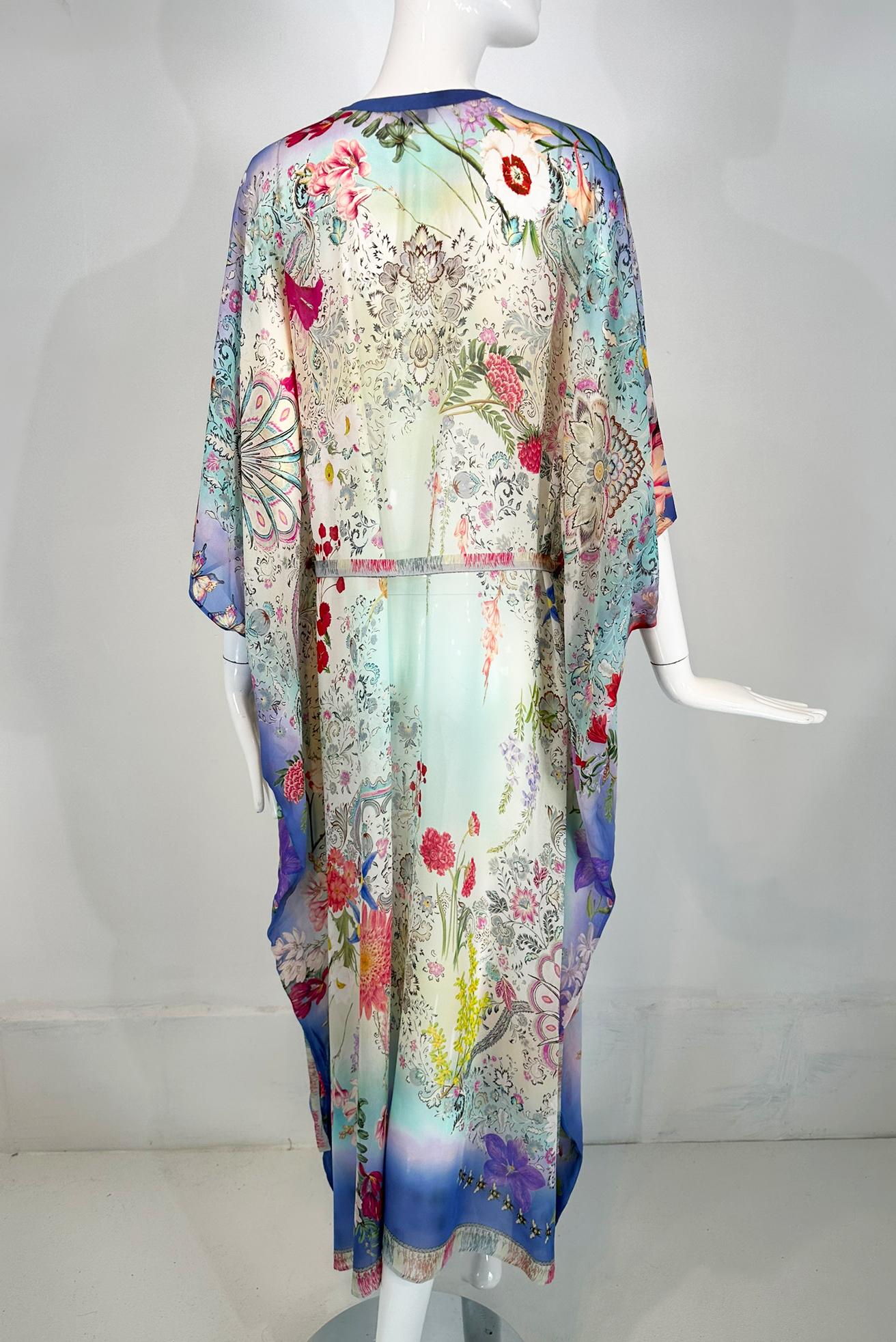 Etro Los Angeles Silk Spring Floral & Bees Print Long Caftan with Self Belt Lg. For Sale 3