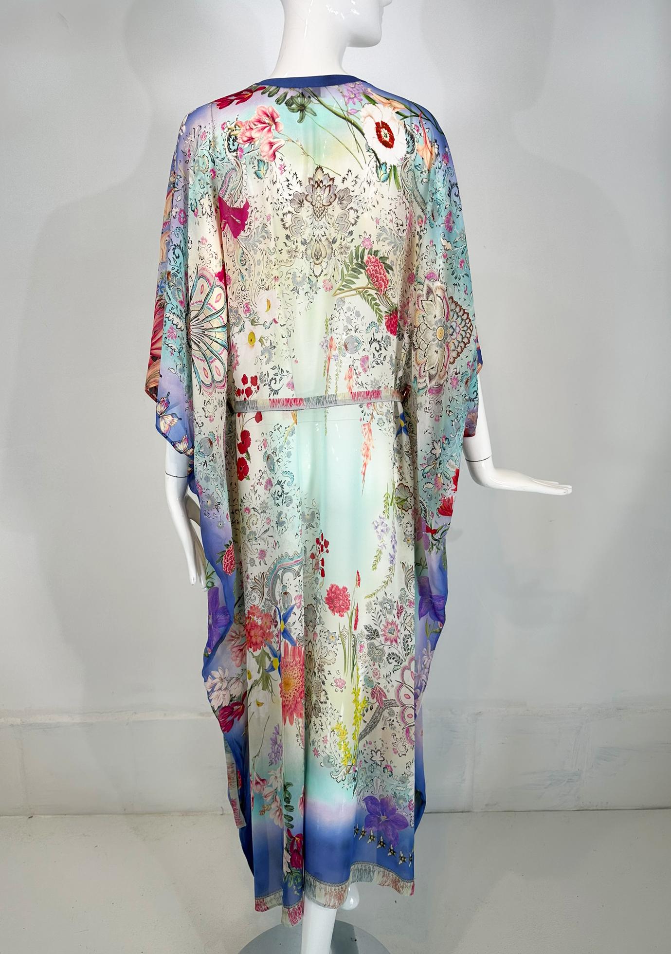 Etro Los Angeles Silk Spring Floral & Bees Print Long Caftan with Self Belt Lg. For Sale 4