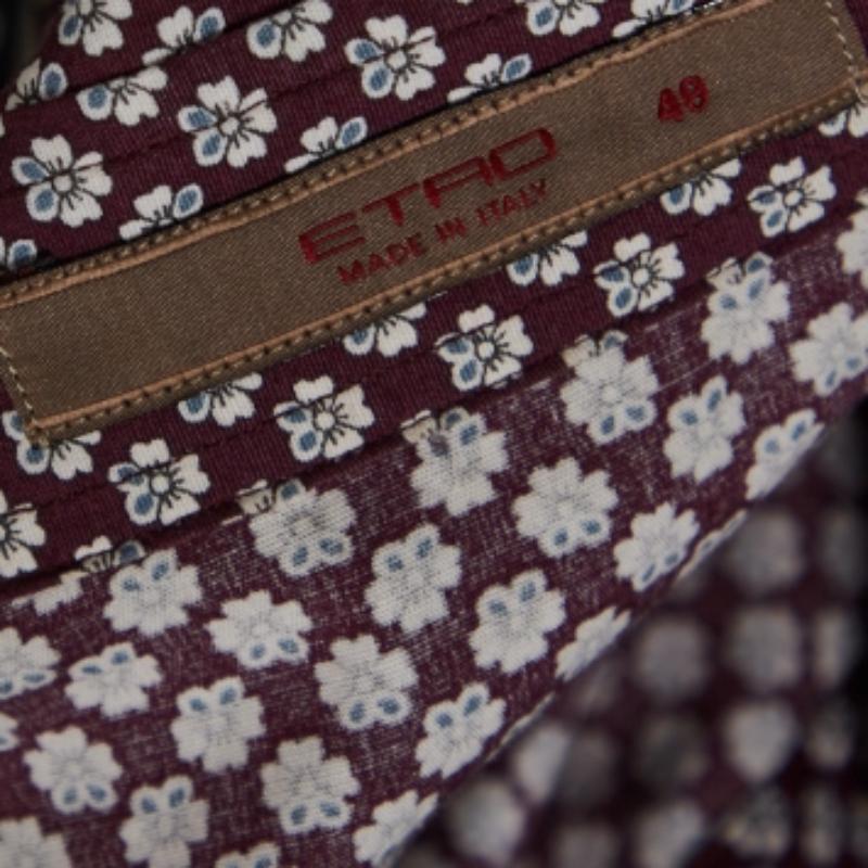 Etro Maroon Cotton Floral Print Full Sleeve Shirt L In Excellent Condition For Sale In Dubai, Al Qouz 2