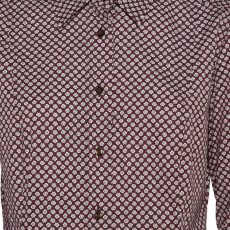 Etro Maroon Cotton Floral Print Full Sleeve Shirt L For Sale 1