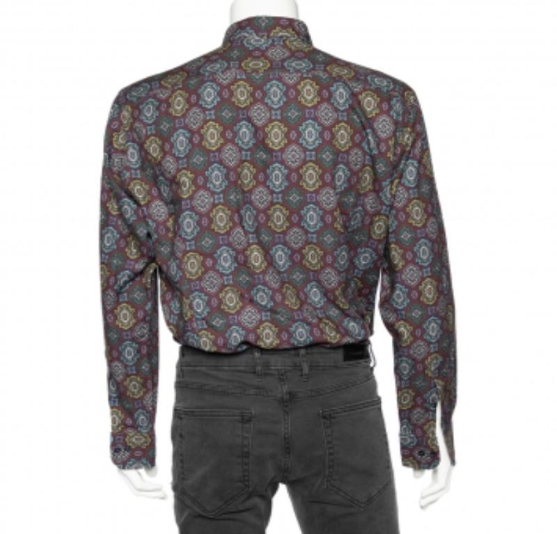 Nero Etro - Camicia con bottoni in misto cotone stampata marrone 3XL