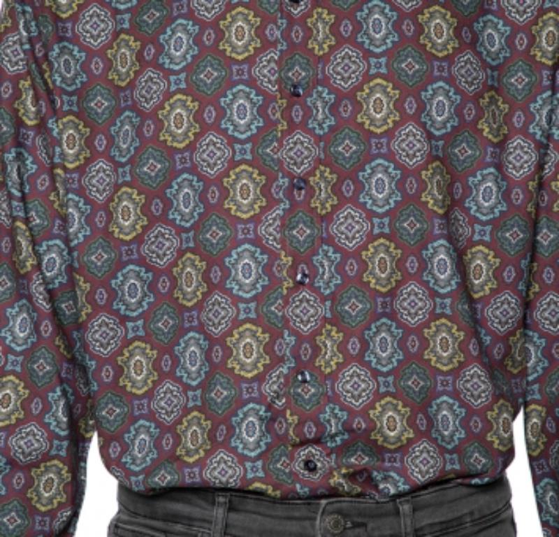 Etro - Camicia con bottoni in misto cotone stampata marrone 3XL In condizioni buone a Dubai, Al Qouz 2