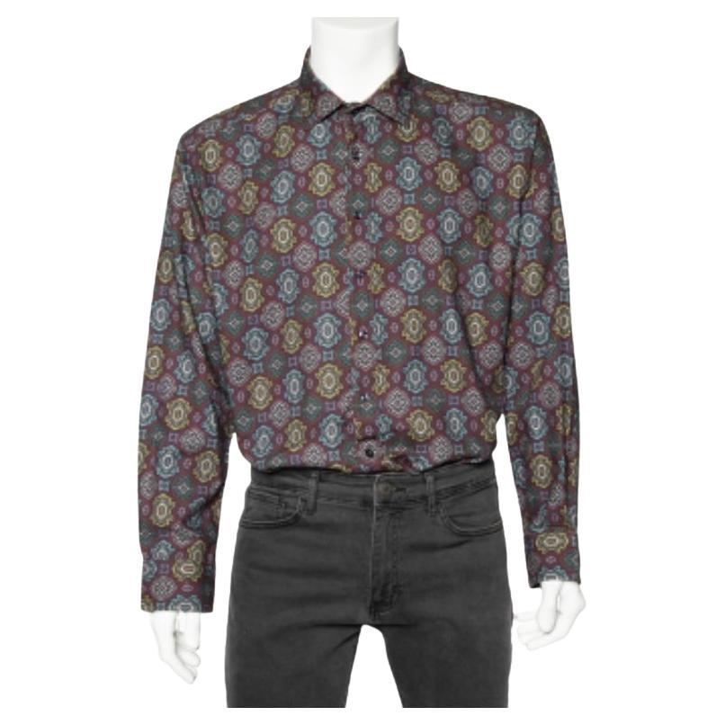 Etro - Camicia con bottoni in misto cotone stampata marrone 3XL