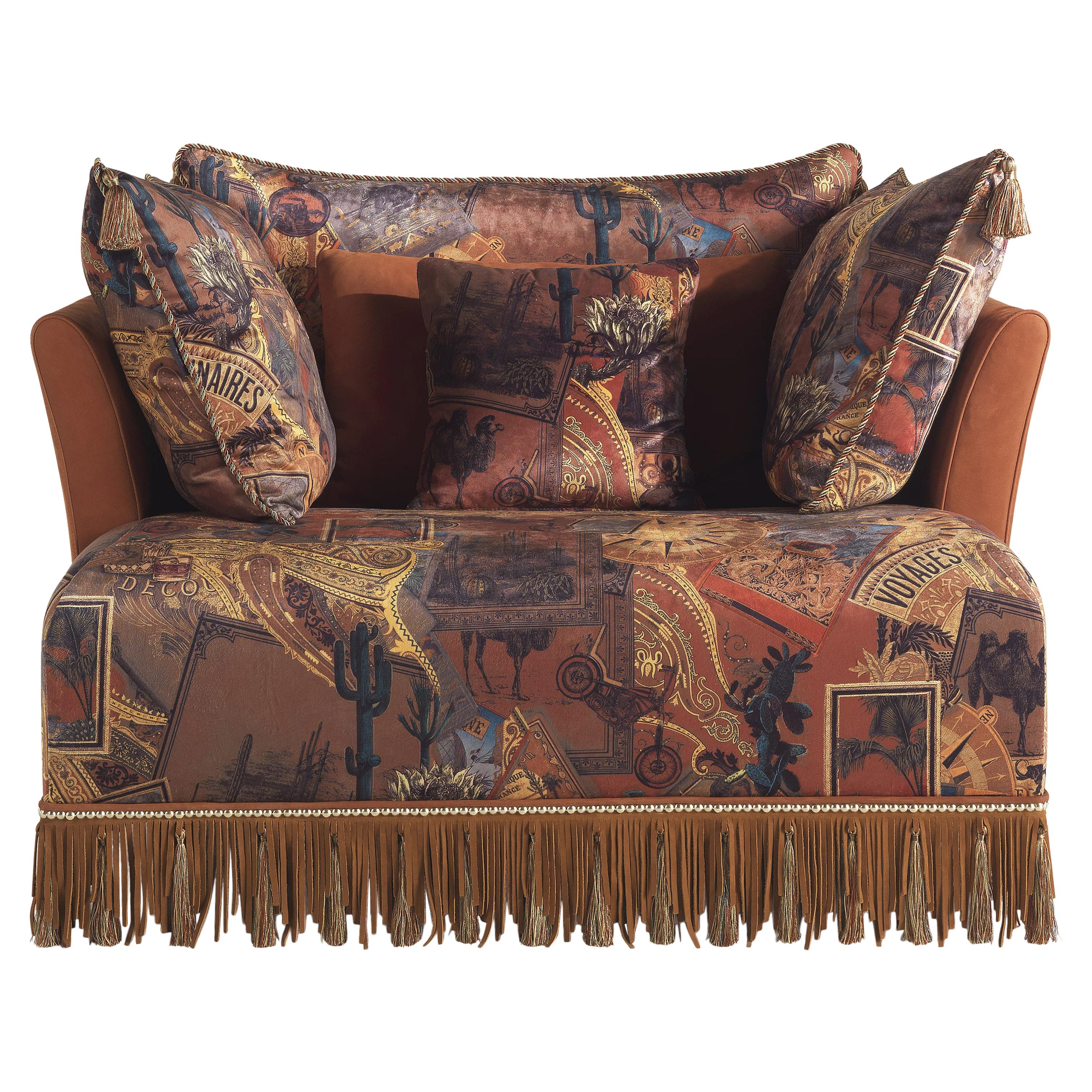 Etro Home Interiors Mauritania Armchair in Leather and Fabric