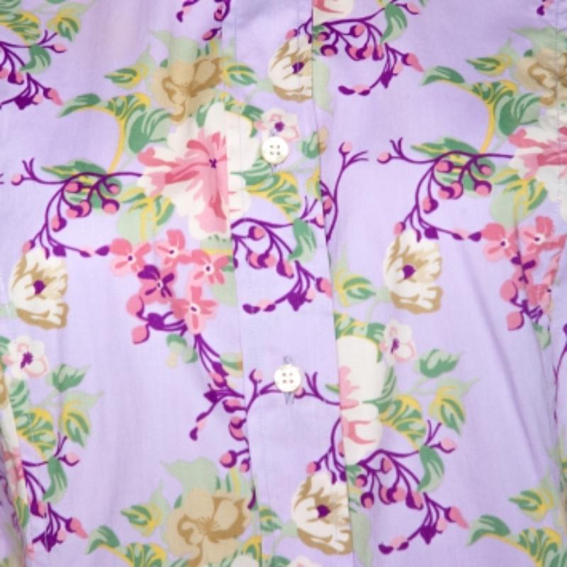 Etro - Camicia aderente in cotone con stampa floreale color malva - L.L.A. In condizioni buone in vendita a Dubai, Al Qouz 2