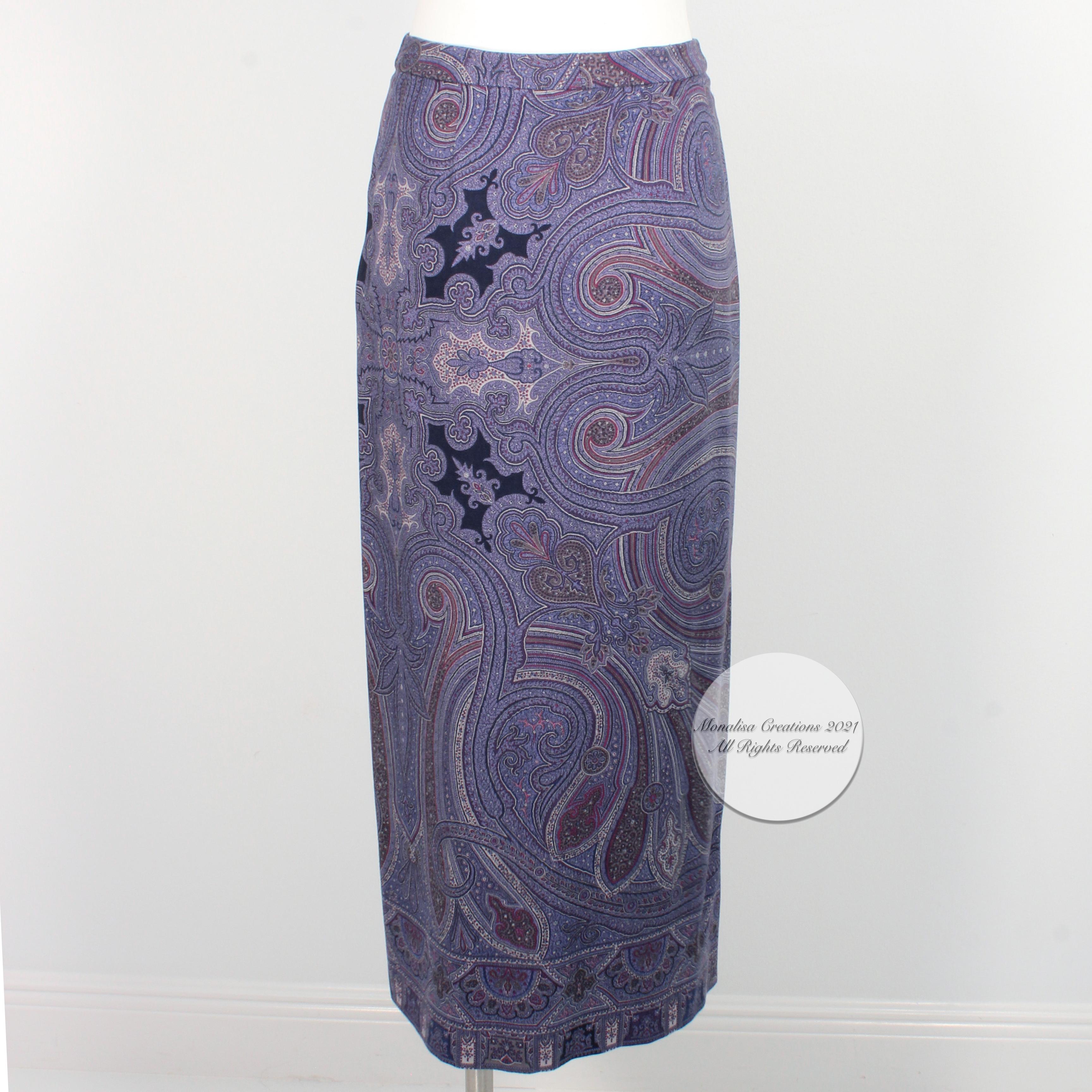 Purple Etro Maxi Skirt Long Paisley Print Wool Silk Blend Italy Size 40