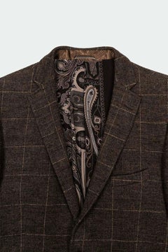 Etro Men's Checked Blazer in Grey Wool Cotton Polyamide, Italy 2010