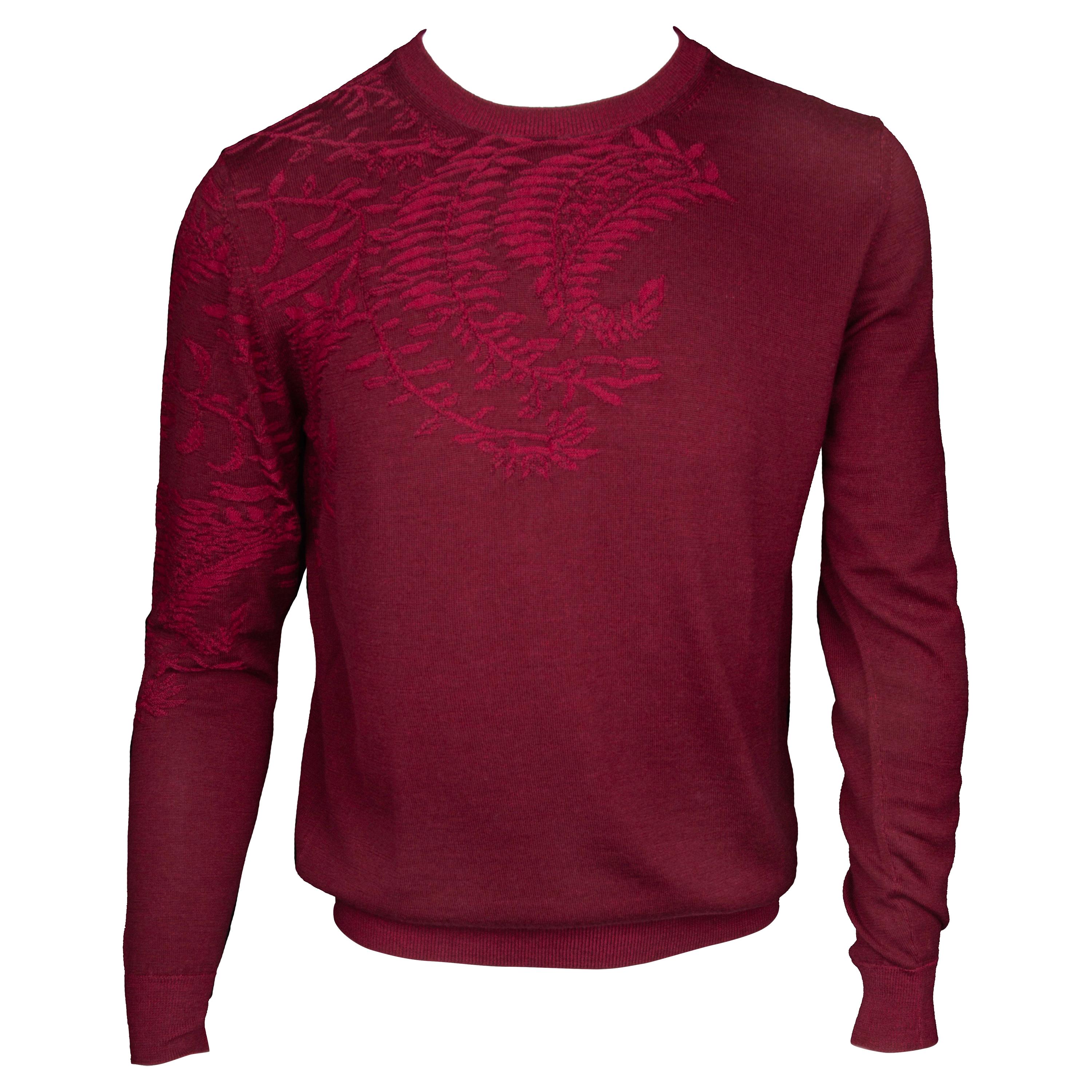 Etro Burgundy Jacquard Thin Wool Sweater Size Large For Sale 1stDibs