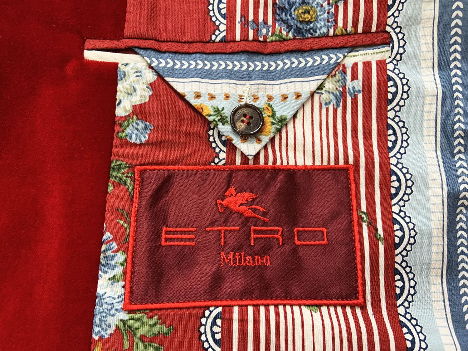Etro Men's Red Velvet Tuxedo Pant Suit Italian 48/46 For Sale 6