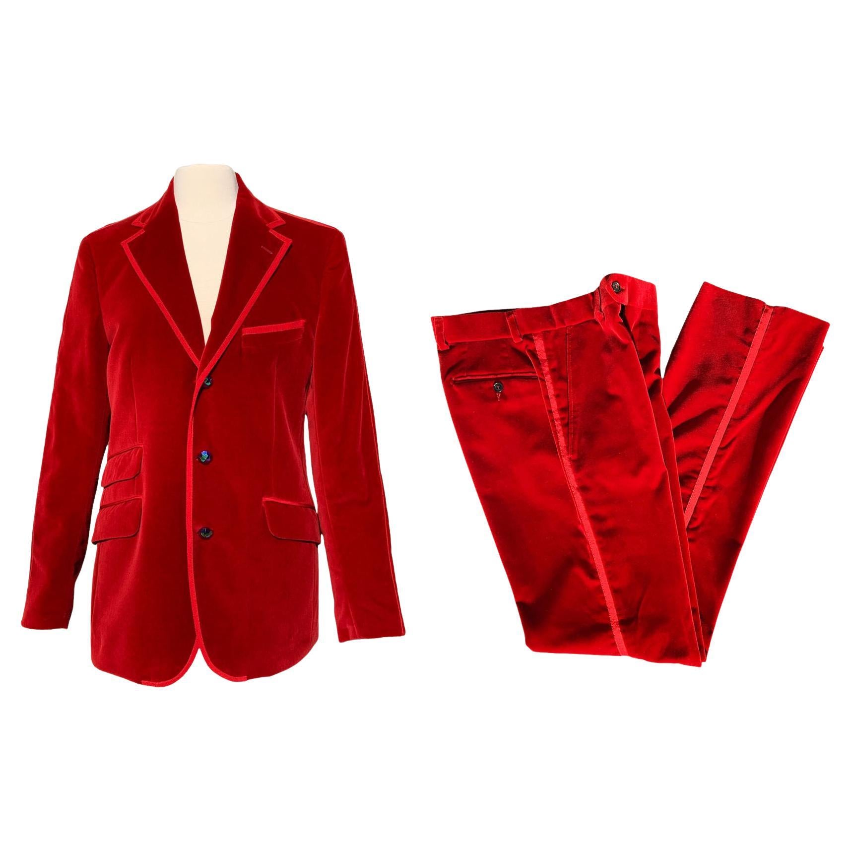 Etro Men's Red Velvet Tuxedo Pant Suit Italian 48/46 For Sale