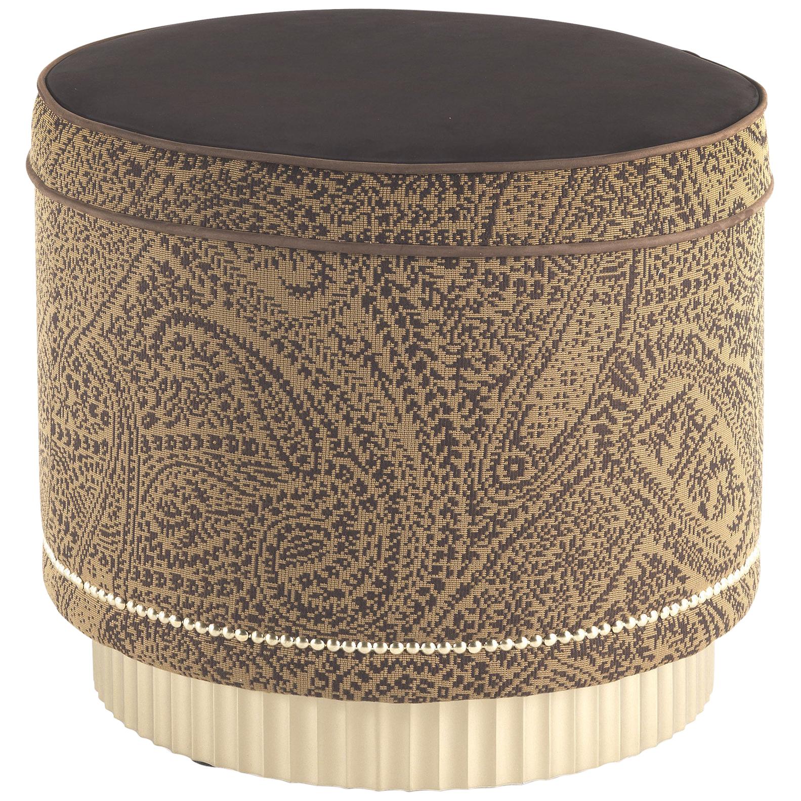 21st Century Meriam Pouf in Fabric and Leather by Etro Home Interiors For Sale