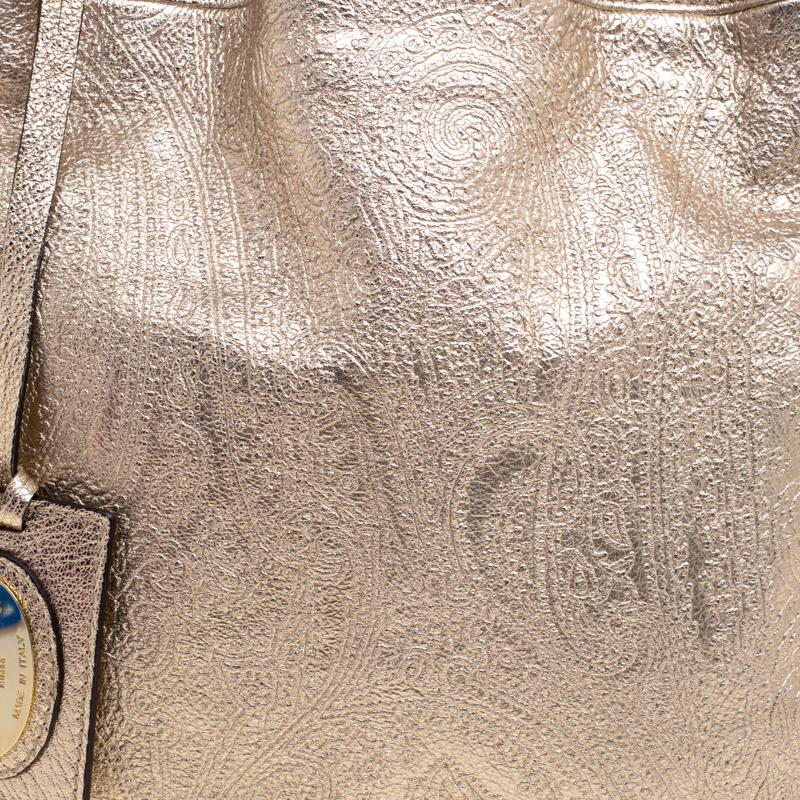 Etro Metallic Gold Paisley Embossed Leather Tote 1