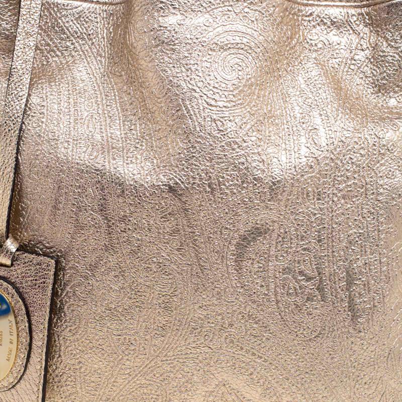 Etro Metallic Gold Paisley Embossed Leather Tote 2