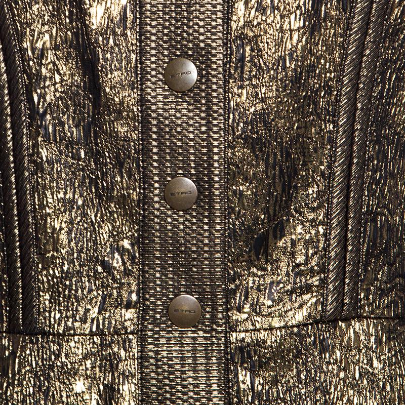 Etro Metallic Lurex Textured Peplum Buttoned Jacket M 1