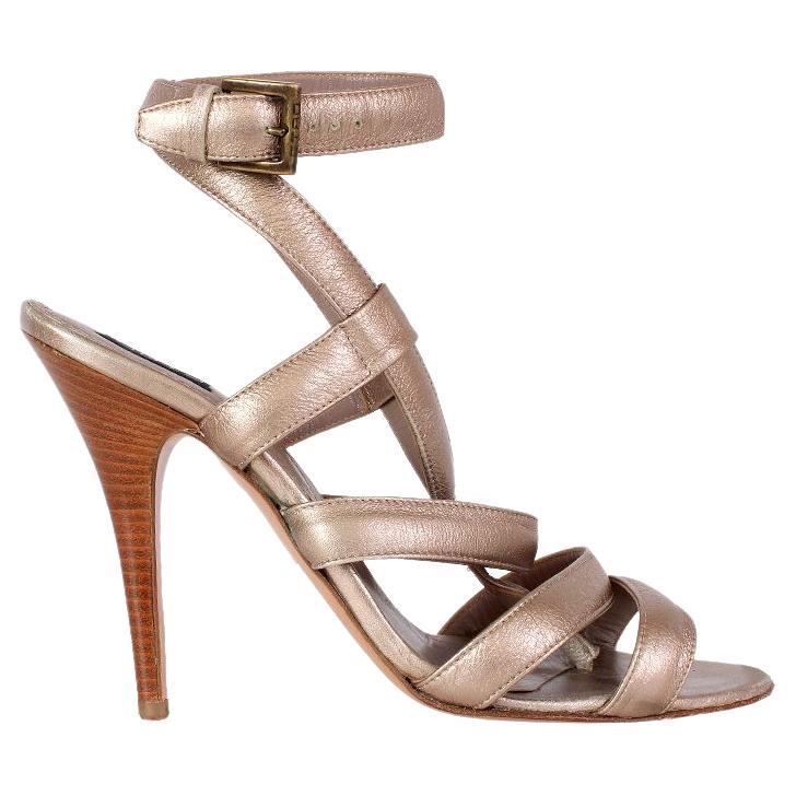 ETRO metallic taupe leather ANKLE STRAP THONG Sandals Shoes 39