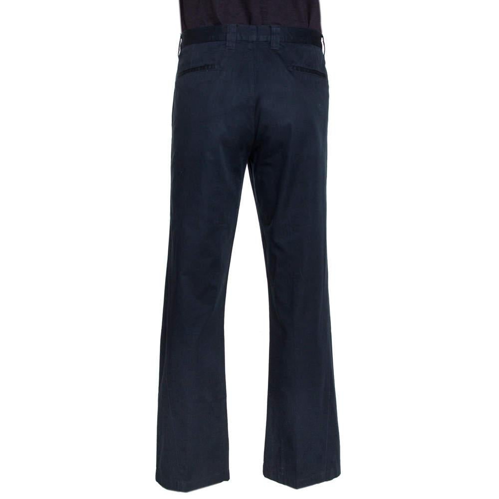 Black Etro Midnight Blue Cotton Straight Leg Trousers XL