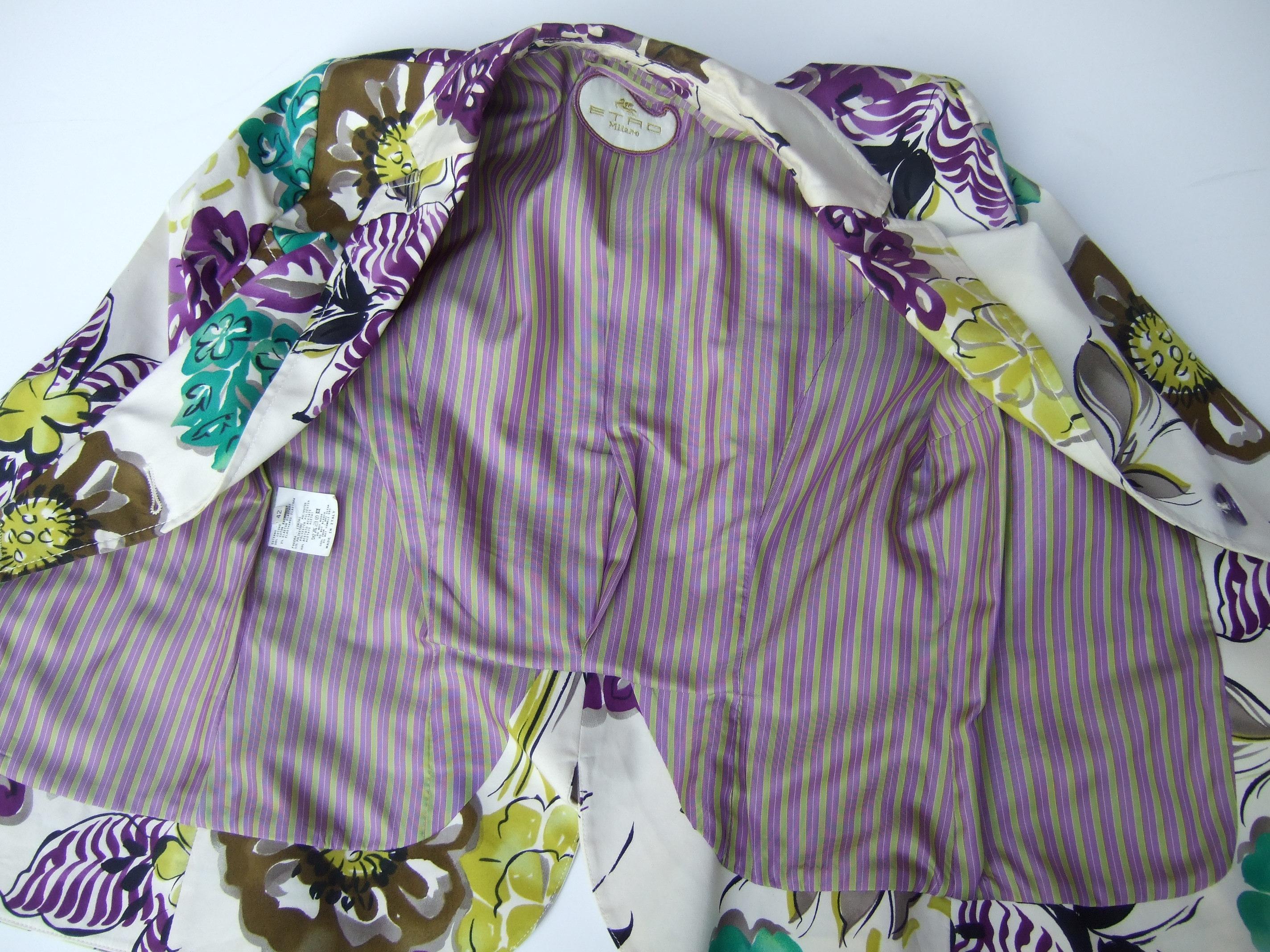 Etro Milano Crisp Vibrant Floral Print Cotton Jacket Size 42  21st c  For Sale 9
