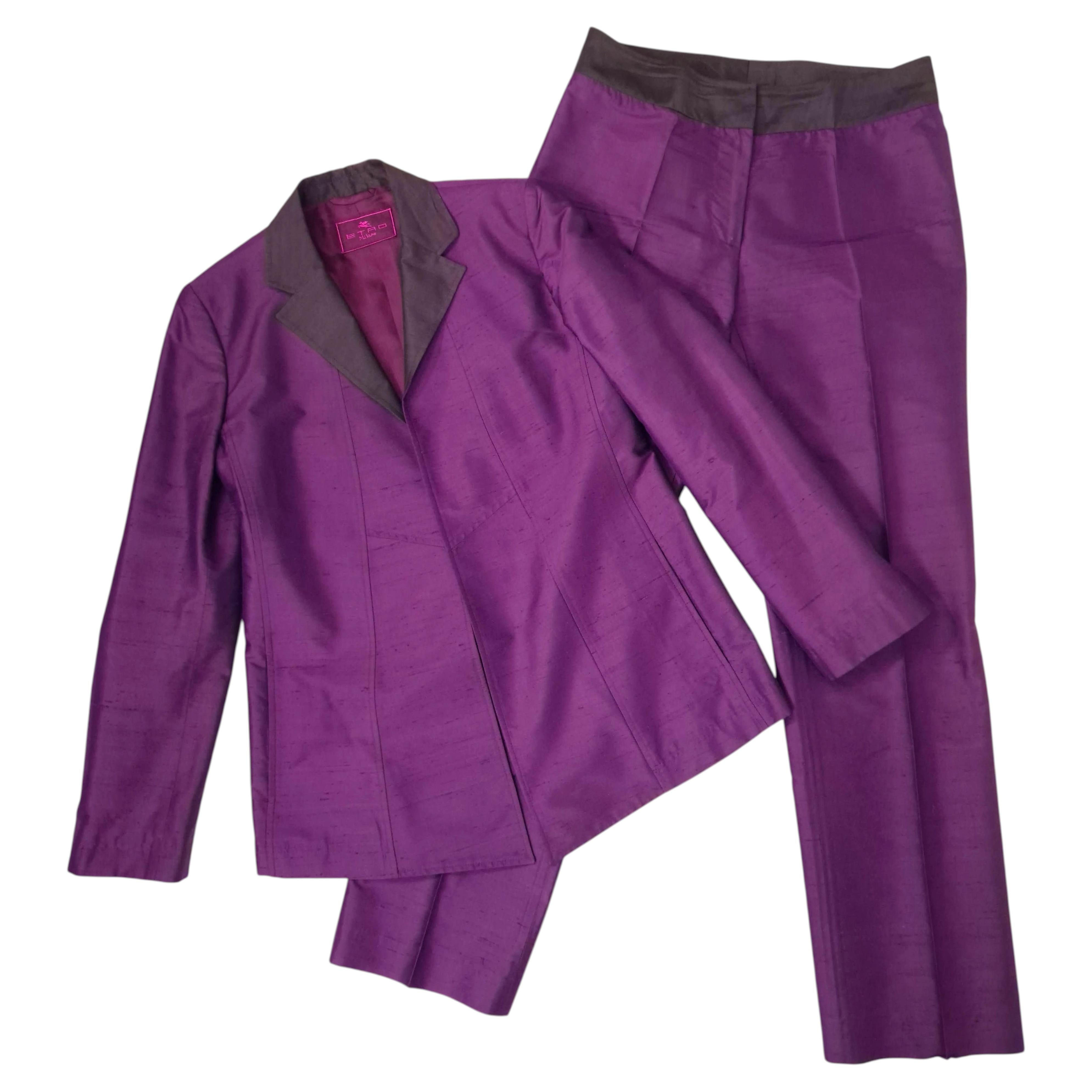 Etro Milano purple shantung silk pantsuit