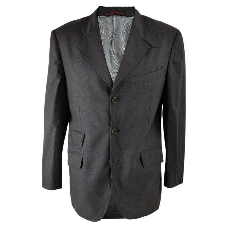 Etro Milano Vintage Charcoal Grey Wool Mens Collar Tab Blazer Jacket ...