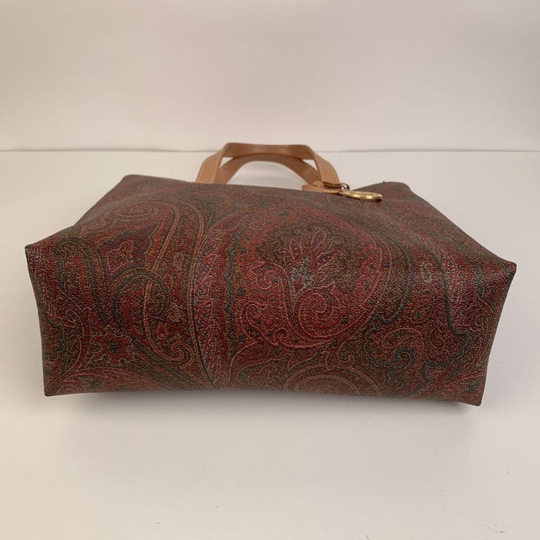 ETRO Milano Red Paisley Coated Canvas Vachetta Double Sides Travel