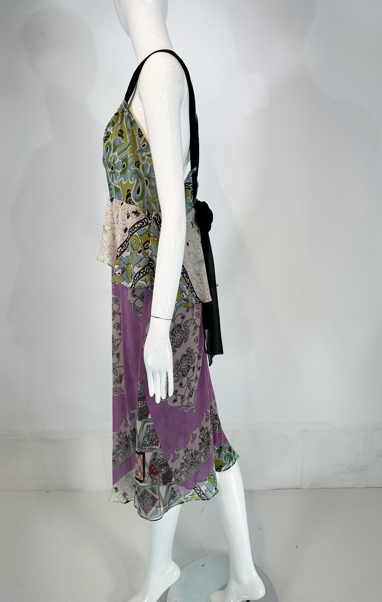 Etro Mix Print Silk Chiffon Peplum Slip Dress with Acrylic Bauble Bodice 44 For Sale 5