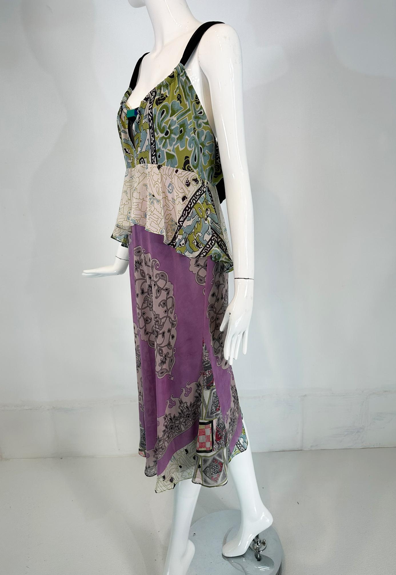 Etro Mix Print Silk Chiffon Peplum Slip Dress with Acrylic Bauble Bodice 44 For Sale 6